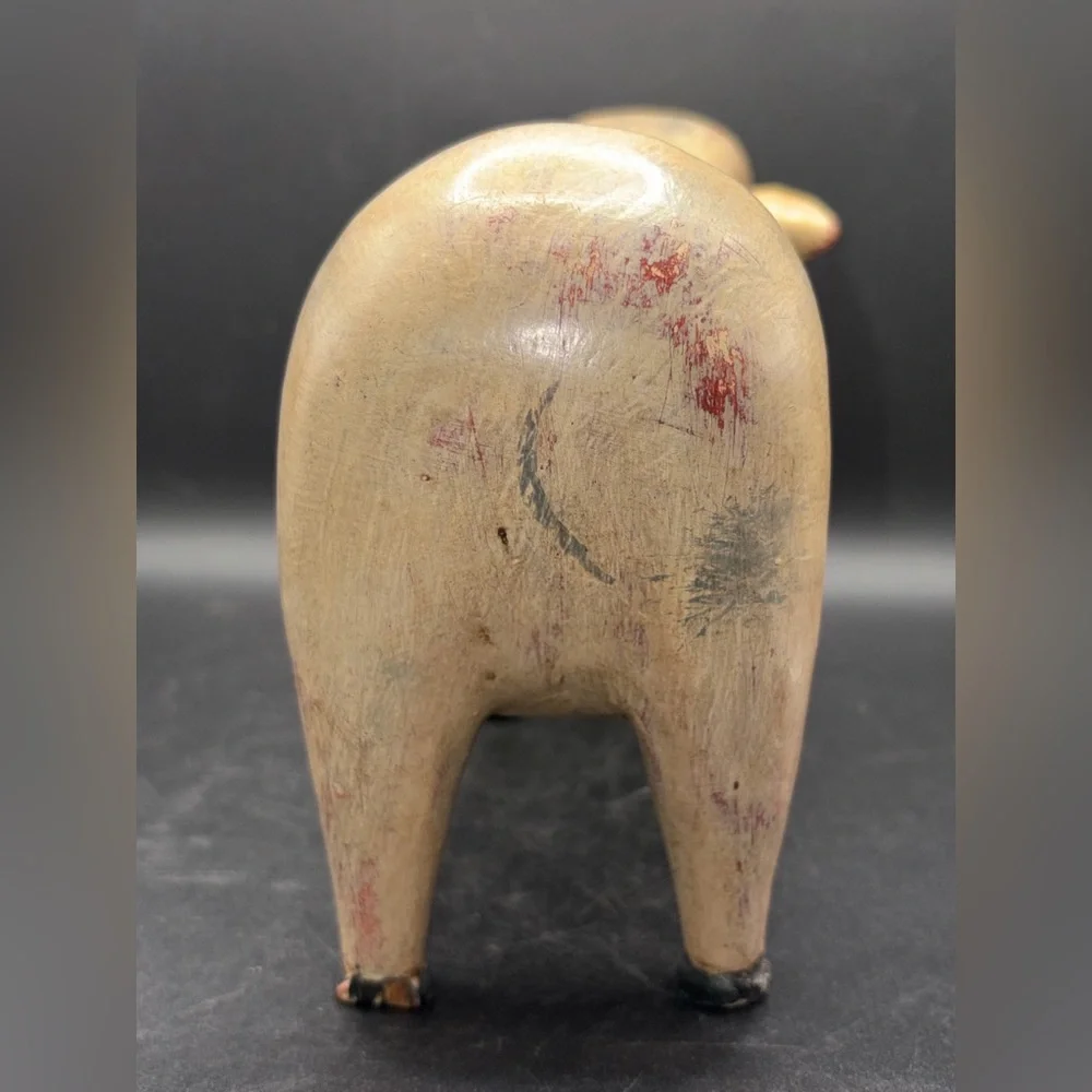Vintage Hand Painted Carved Wood Sheep Figure Sculpture Folk Art Collectible